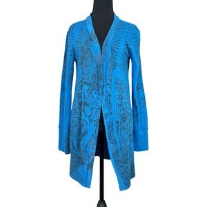 Y2K Women's Graphic Print Cardigan Large Blue Knit Streetwear Whimsigoth Emo